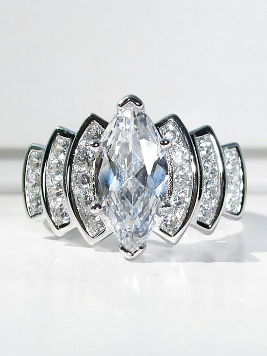 Jewelry - 925 STERLING SILVER Marquise Cubic Zirconia Stair Step Tier Ring